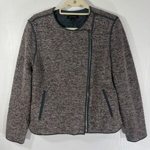 Ann Taylor Moto Jacket Women's‎ Size 12 Tweed Full Zip Collarless Neutral